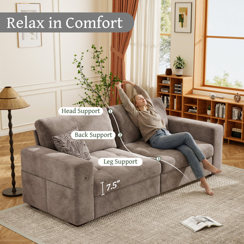 Ebern Designs Yakina 89'' Upholstered Modern Chenille Sofa with
